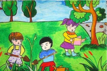 绿水青山美好家园儿童画图片1