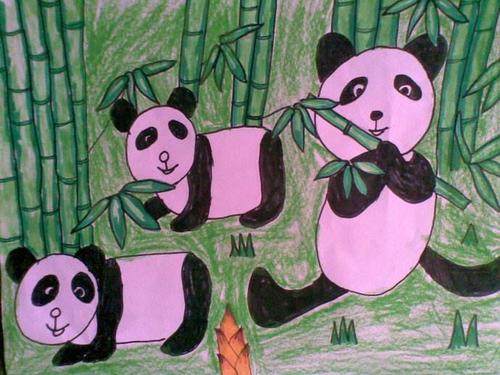 竹林里的大熊猫儿童画 吃竹子的大熊猫儿童画2