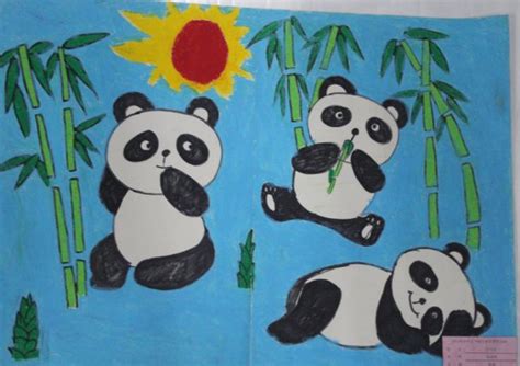 竹林里的大熊猫儿童画 吃竹子的大熊猫儿童画3