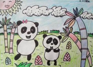 竹林里的大熊猫儿童画 吃竹子的大熊猫儿童画4