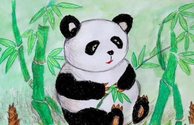 竹林里的大熊猫儿童画 吃竹子的大熊猫儿童画5