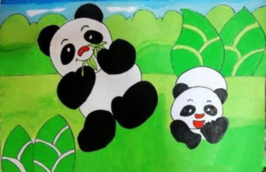 竹林里的大熊猫儿童画 吃竹子的大熊猫儿童画6