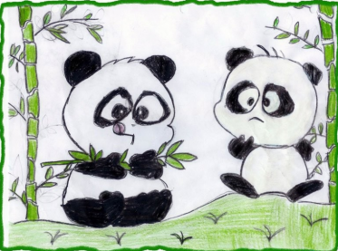 竹林里的大熊猫儿童画 吃竹子的大熊猫儿童画7