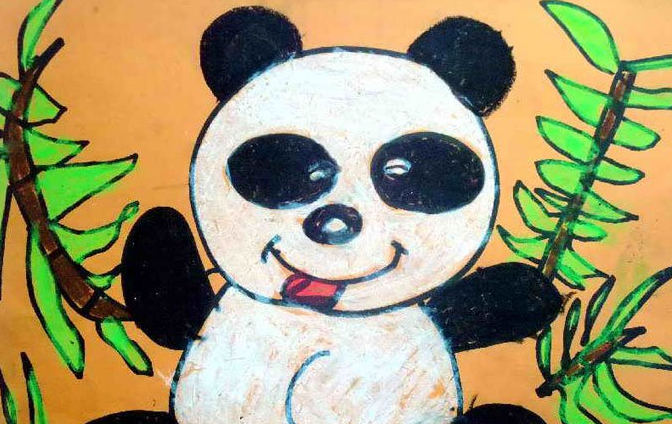 竹林里的大熊猫儿童画 吃竹子的大熊猫儿童画9
