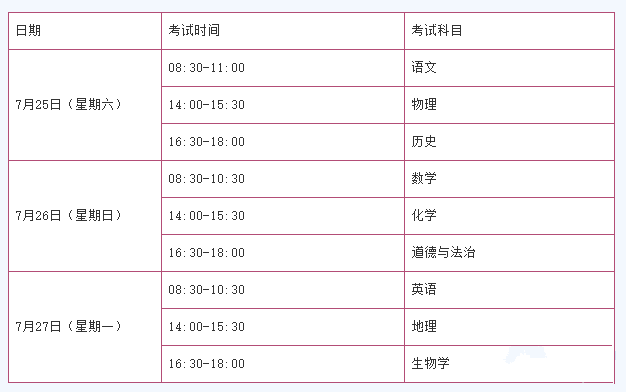 2020云南中考时间是几月几号2