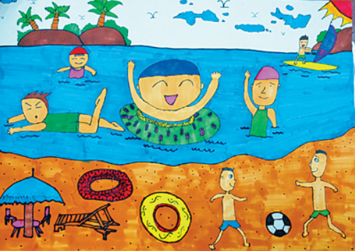 愉快的暑假生活儿童画简单1
