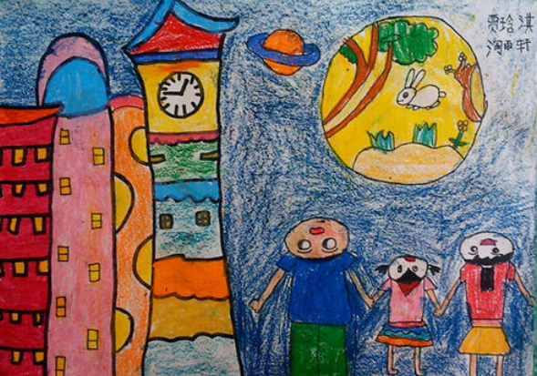 中秋赏月儿童画小学四年级8