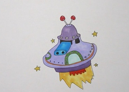 宇宙飞船简笔画带颜色