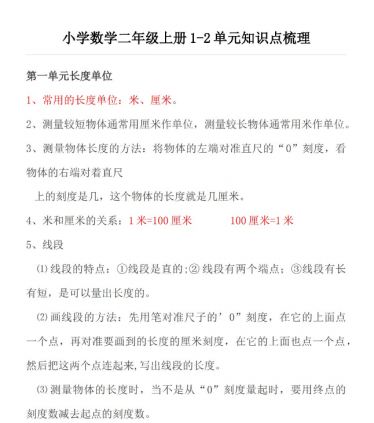 小学数学二年级上册1-2单元知识点梳理免费下载