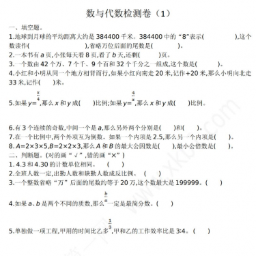 2021年人教版六年级数学下册数与代数期末复习题及答案一免费下载