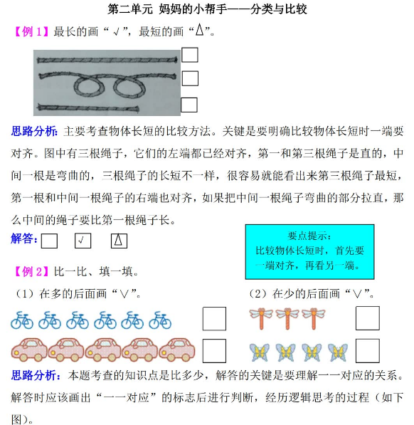 一年级数学妈妈的小帮手：分类与比较检测题解析电子版免费下载