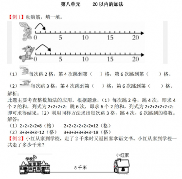 2021年冀教版一年级上册第八单元20以内的加法试题解析