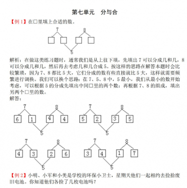 2021年苏教版一年级上册第七单元分与合试题解析