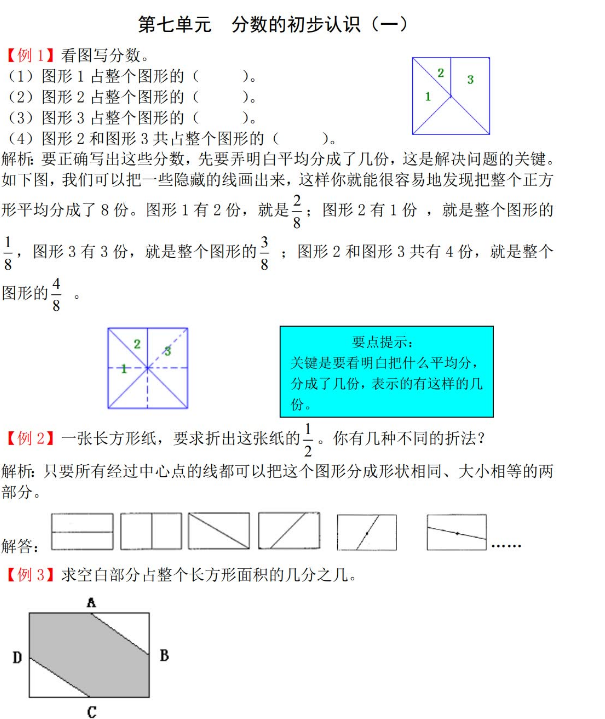 2021年苏教版三年级上册第七单元分数的初步认识（一）试题解析