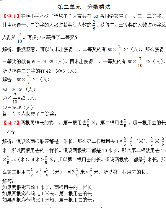 2021年苏教版六年级上册第二单元分数乘法试题解析