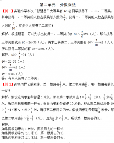 2021年苏教版六年级上册第二单元分数乘法试题解析