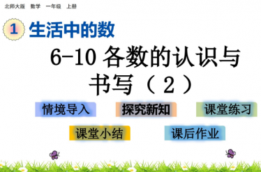 亲亲宝贝网数学频道为大家提供2021北师大版一年级1.6 6~10各数的认识与书写（2）课件ppt免费下载，直接下载到百度网盘即可，资源免费。希望对同学们有所帮助，仅供参考。 