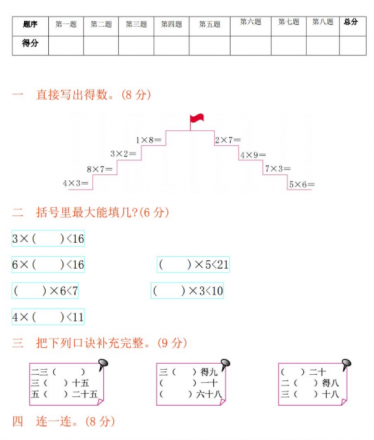 2021年西师大版二年级数学上册期中测试题及答案