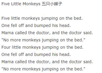 Five Little Monkeys 五只小猴子儿童英语歌曲MP3音频免费下载