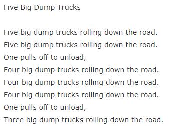 Five Big Dump Trucks 五辆自动倾卸大卡儿童英语歌曲MP3音频免费下载