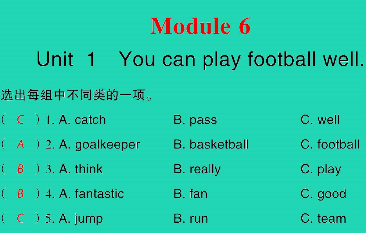 2021秋五年级英语上册Module 6 Unit 1 You can play football well习题课件PPT免费下载