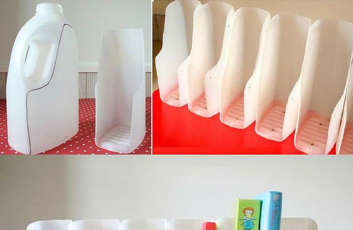废物利用手工：大的酸奶塑料瓶改造成漂亮的书架手工