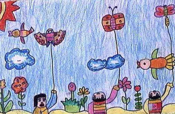 儿童画放风筝图片大全