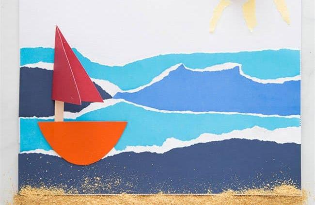 幼儿园撕纸画夏日海滩制作方法