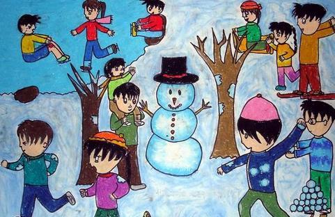 打雪仗堆雪人简笔画图片大全