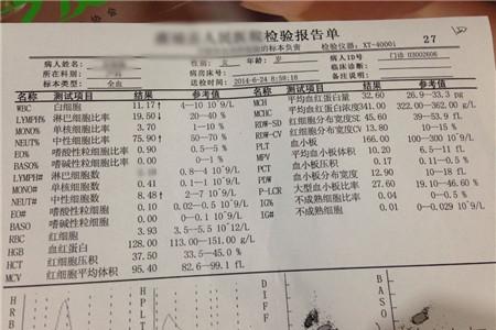 血常规报告单看男女