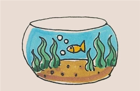 鱼缸简笔画彩色的画法