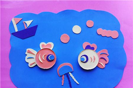 儿童节环保纸杯金鱼贴画手工制作
