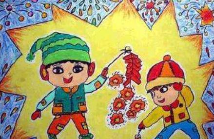 关于放鞭炮的儿童画 放鞭炮的图片儿童画