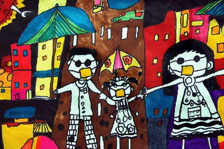 冠状病毒戴口罩儿童画 抗击疫情戴口罩儿童画