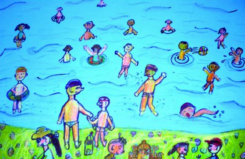 夏天游泳的儿童画图片大全
