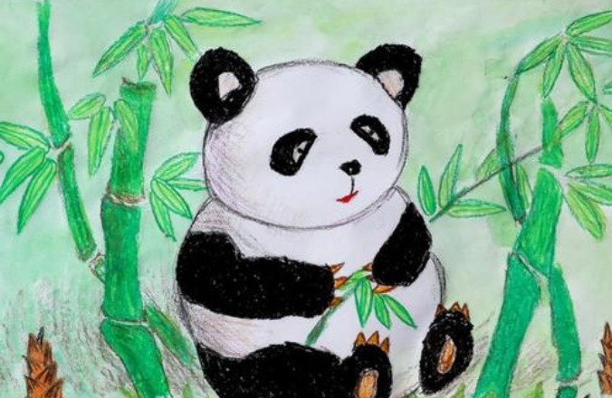 竹林里的大熊猫儿童画 吃竹子的大熊猫儿童画