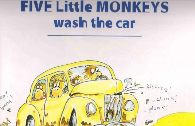 《Five Little Monkeys Wash The Car》五只小猴子洗汽车英语绘本pdf资源下载