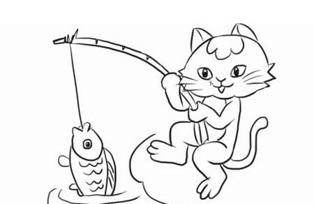 小猫钓鱼简笔画图片大全可爱