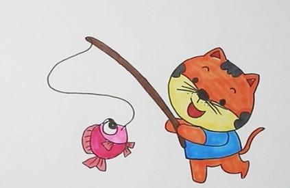 怎么画小猫钓鱼的简笔画