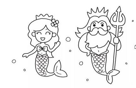 美人鱼公主和人鱼国王的简笔画