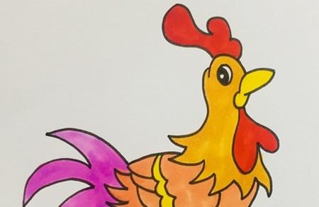 大公雞簡筆畫畫法步驟涂色