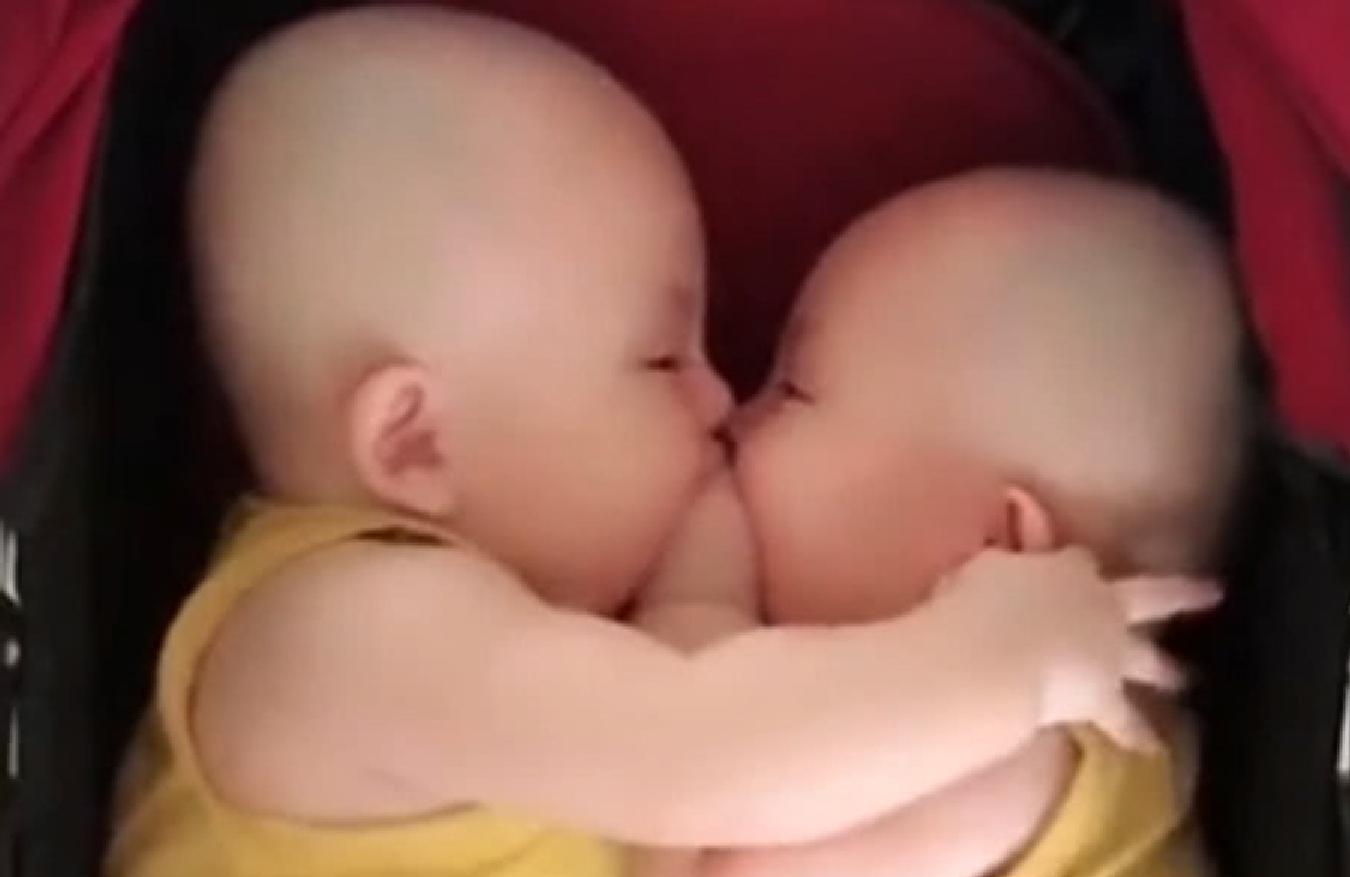 双胞胎宝宝被放在一个推车里，兄弟俩接下来的举动，让妈妈笑岔气