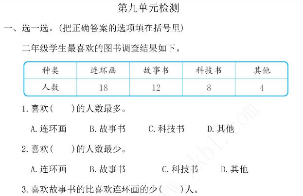 2021年北京版二年级数学下册第九单元测试题及答案二电子版免费下载