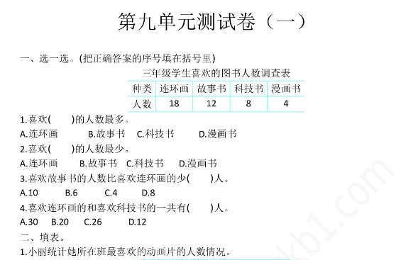 2021年苏教版三年级数学下册第九单元测试题及答案一电子版免费下载