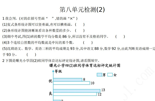 2021年人教版四年级数学下册第八单元测试题及答案二电子版免费下载