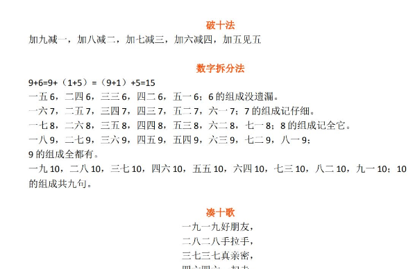 一年级数学拆分法与凑十法免费下载