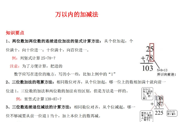 三年级数学《万以内的加减法》知识点整理及练习免费下载