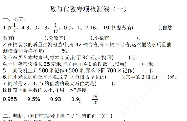 2021年北京版小升初数与代数专项复习题及答案二免费下载