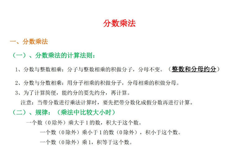 人教版六年级上册数学系统预习知识点