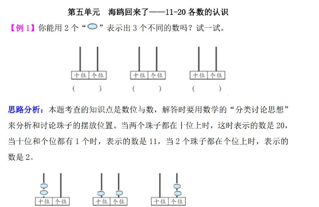 一年级数学海鸥回来了:11-20各数的认识检测题解析